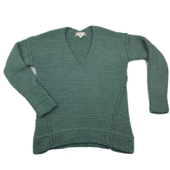 Pink Rose Sweaters - Pink Rose Teal size Small V-Neck Acrylic Knit Sweater Women's Long Sleeve